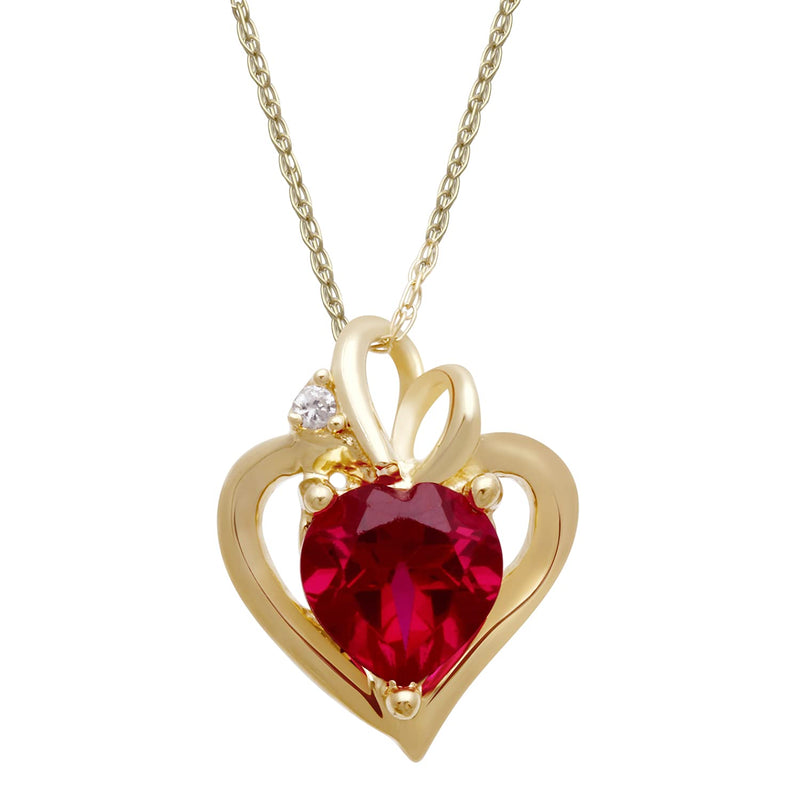 Jewelili Cubic Zirconia Heart Ring, Stud Earrings and Pendant Necklace Jewelry Set with Created Ruby in 18K Yellow Gold over Sterling Silver View 4