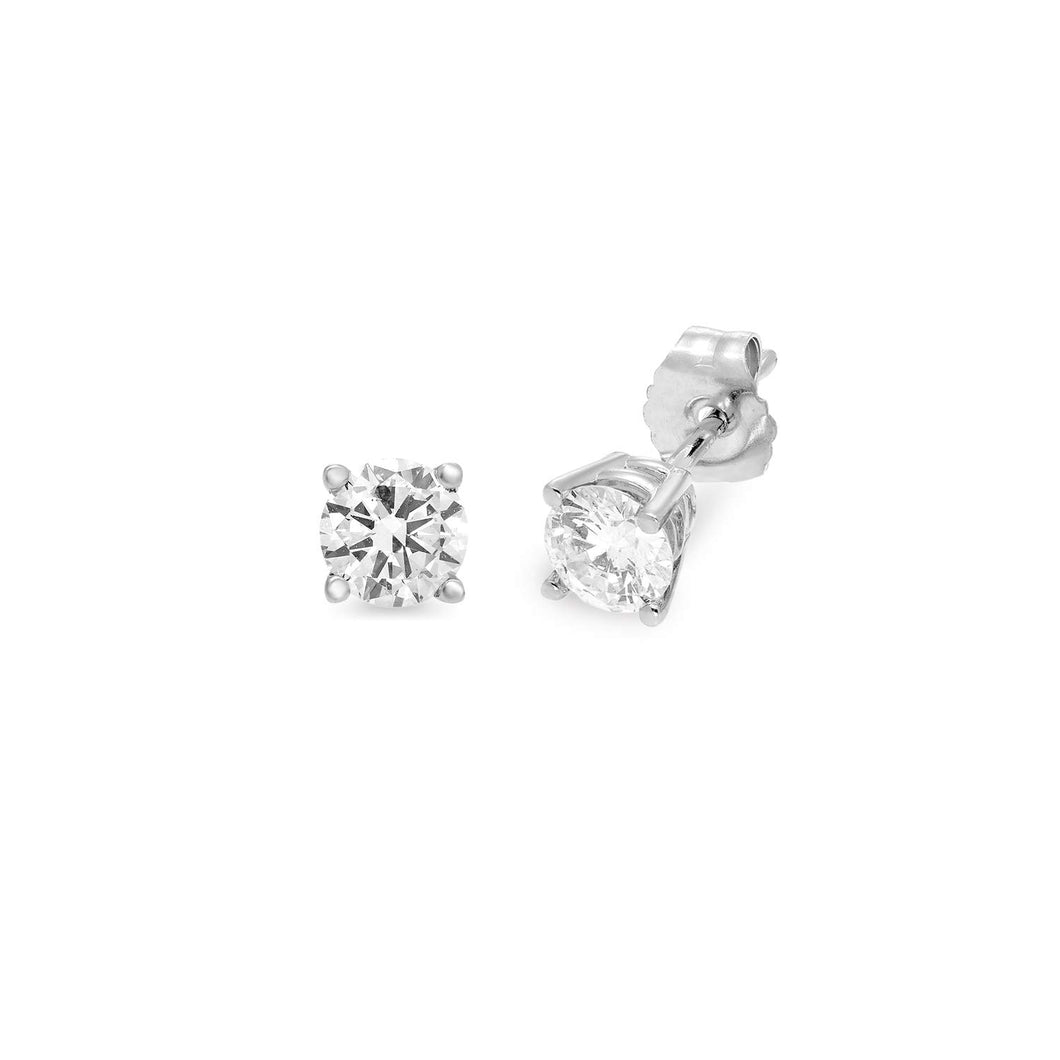 Jewelili Sterling Silver With 1/2 CTTW Round Diamonds Stud Earrings