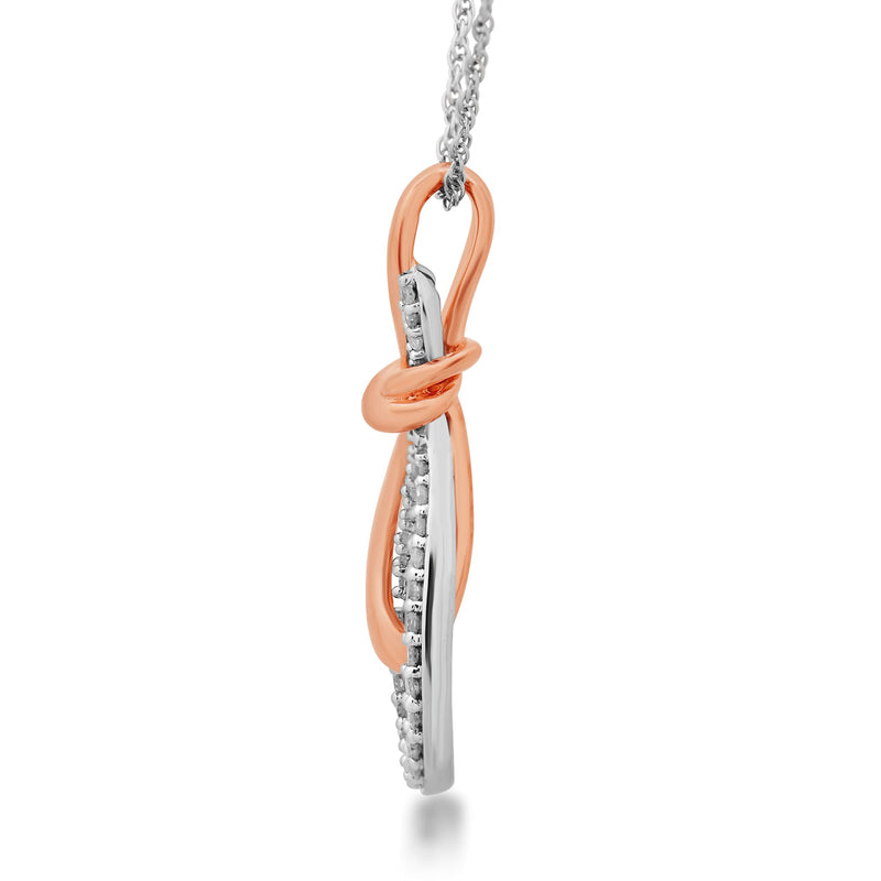 Jewelili Love Knot Pendant Necklace with Natural White Round Diamonds in 14K Rose over Sterling Silver 1/6 CTTW View 2