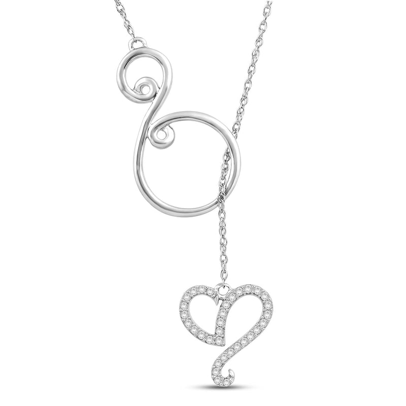 Jewelili Sterling Silver with 1/8 CTTW Natural White Round Diamonds Heart Pendant Necklace