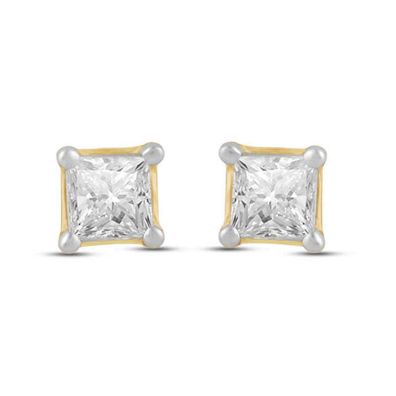 Jewelili Stud Earrings with White Diamonds in 14K Yellow Gold 1/4 CTTW view 3