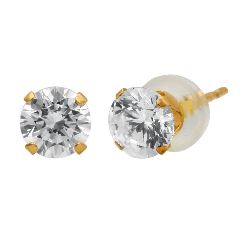 Jewelili Stud Earrings Box Set with Cubic Zirconia in 10K Yellow Gold View 2