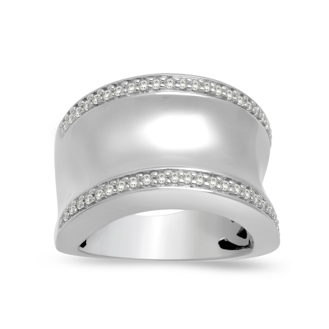 Jewelili Band Ring with Natural White Round Shape Diamonds in Sterling Silver 1/4 CTTW View 1