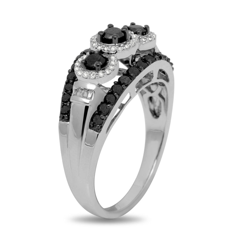 Jewelili Three Stone Ring with Black and White Diamonds in 10K White Gold 1 CTTW View 3