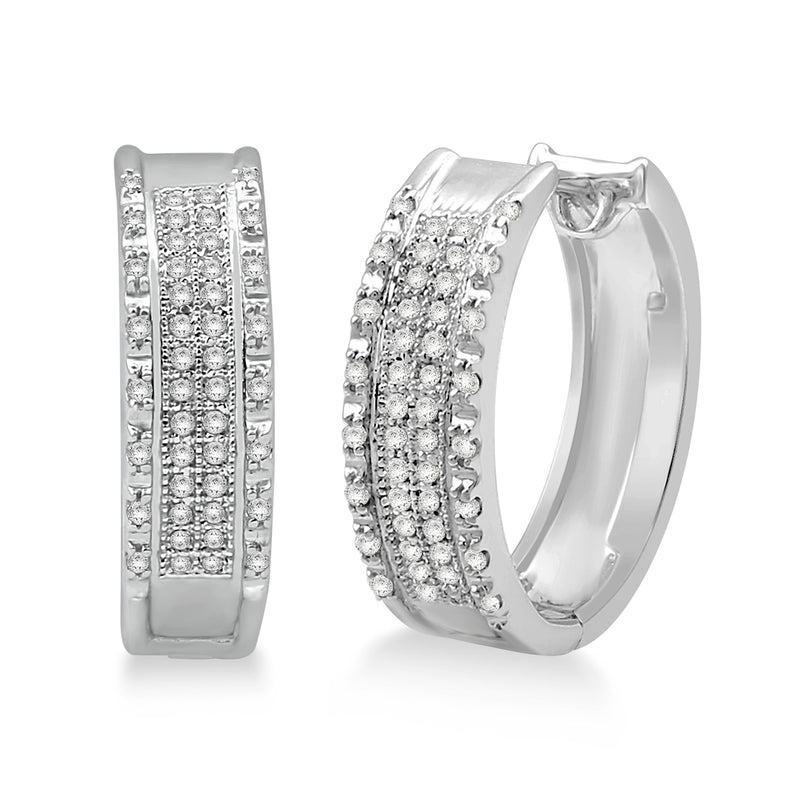 Jewelili Hoop Earrings with Diamonds in Sterling Silver 1/4 CTTW View 1