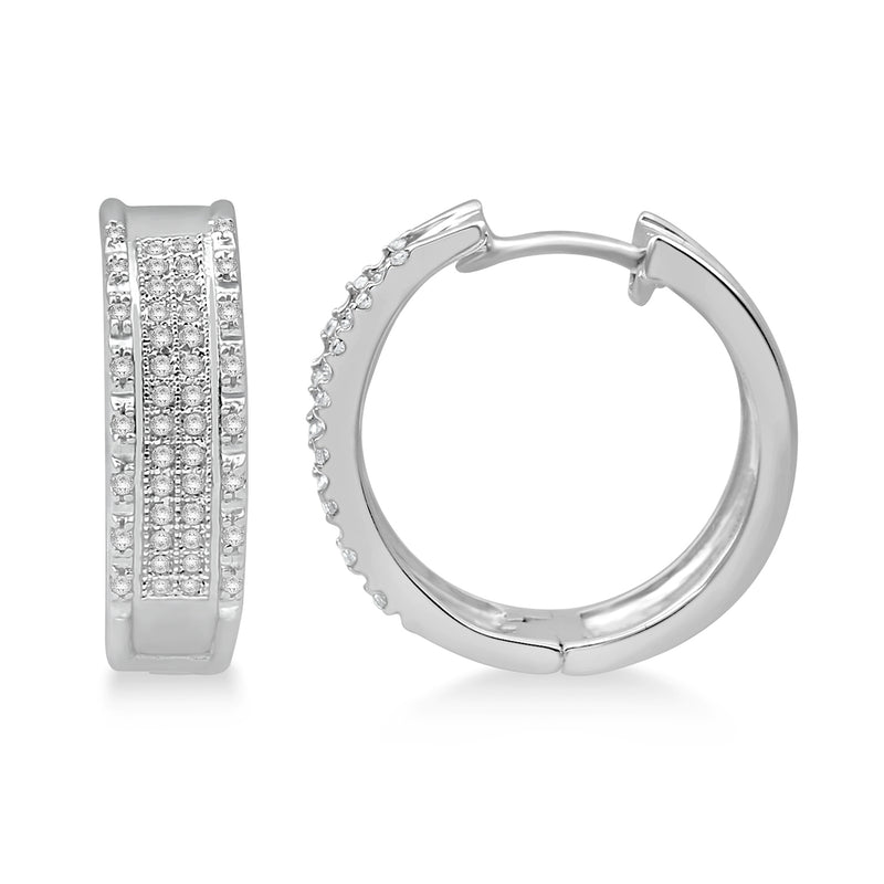 Jewelili Hoop Earrings with Diamonds in Sterling Silver 1/4 CTTW View 2