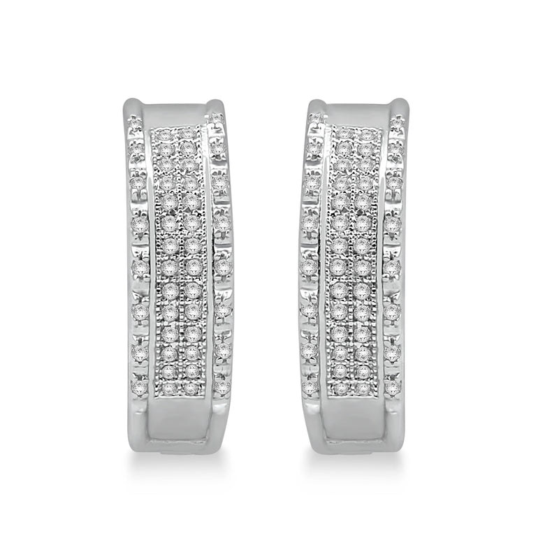 Jewelili Hoop Earrings with Diamonds in Sterling Silver 1/4 CTTW View 3