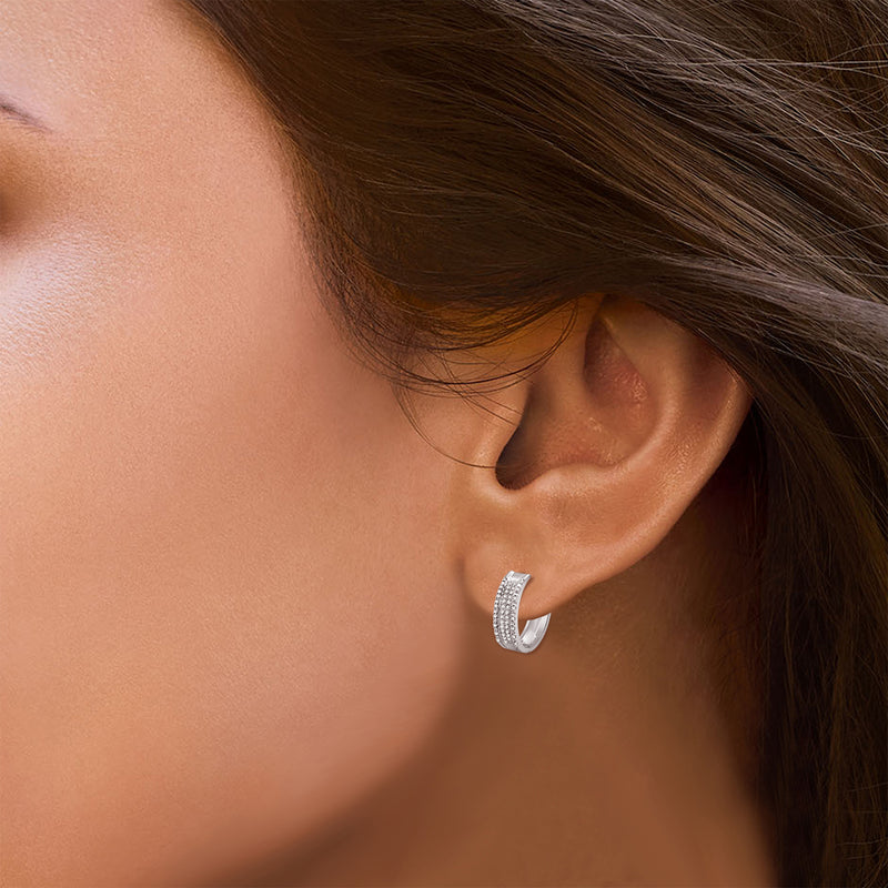 Jewelili Hoop Earrings with Diamonds in Sterling Silver 1/4 CTTW View 4