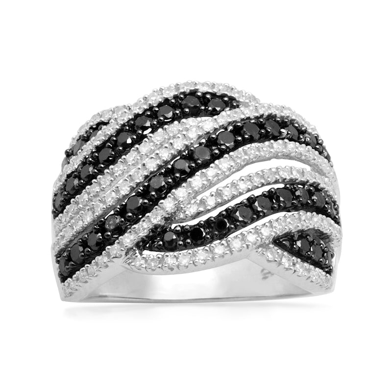 Jewelili Ring with Treated Black and Natural White Round Diamond in Sterling Silver 1 CTTW View 1