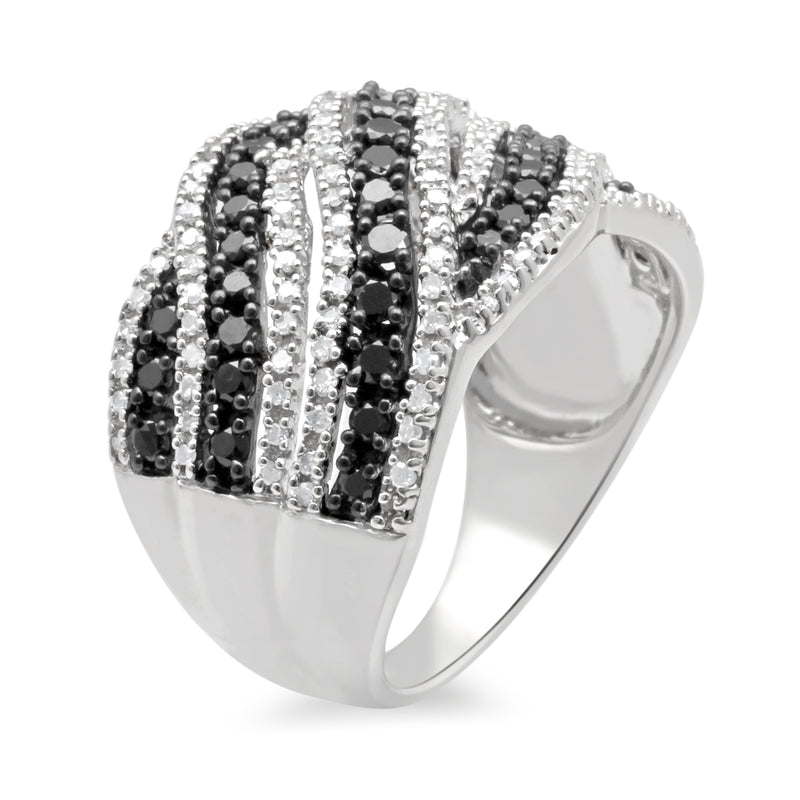 Jewelili Ring with Treated Black and Natural White Round Diamond in Sterling Silver 1 CTTW View 2