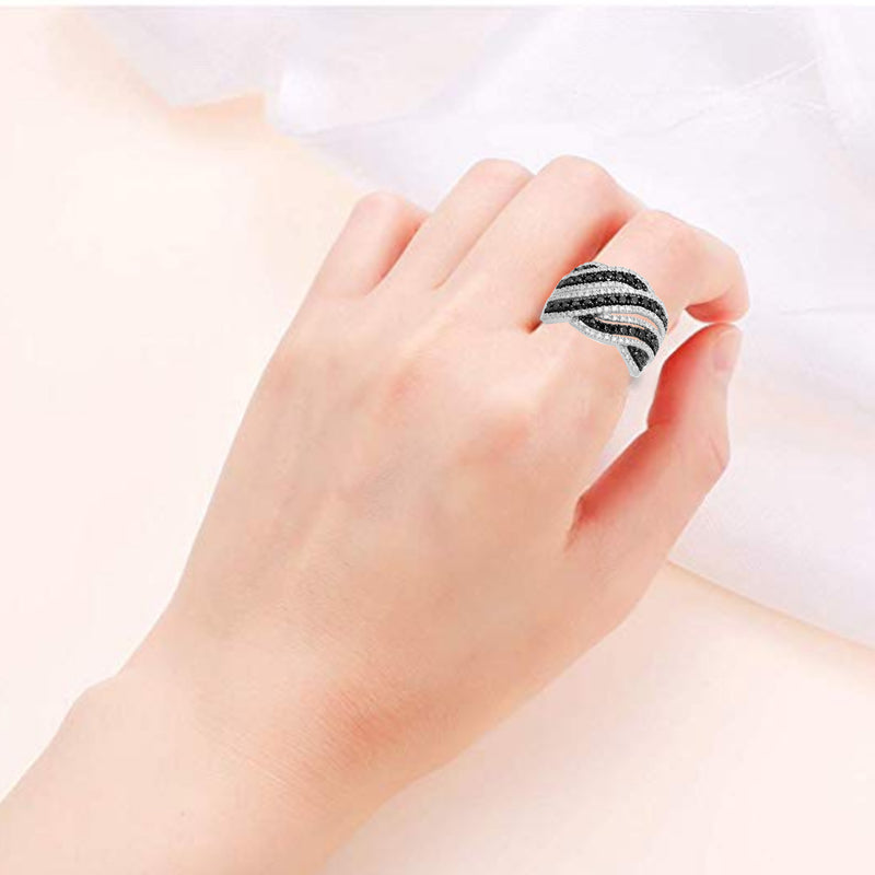Jewelili Ring with Treated Black and Natural White Round Diamond in Sterling Silver 1 CTTW View 3