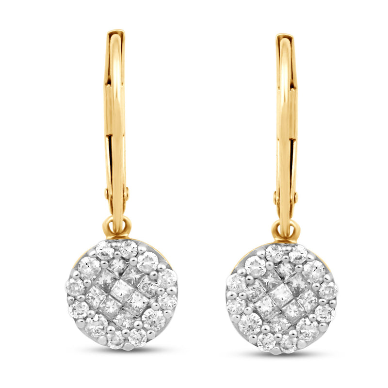 Jewelili Dangle Earrings with Round Diamonds in 10K Yellow Gold 1/2 CTTW View 4