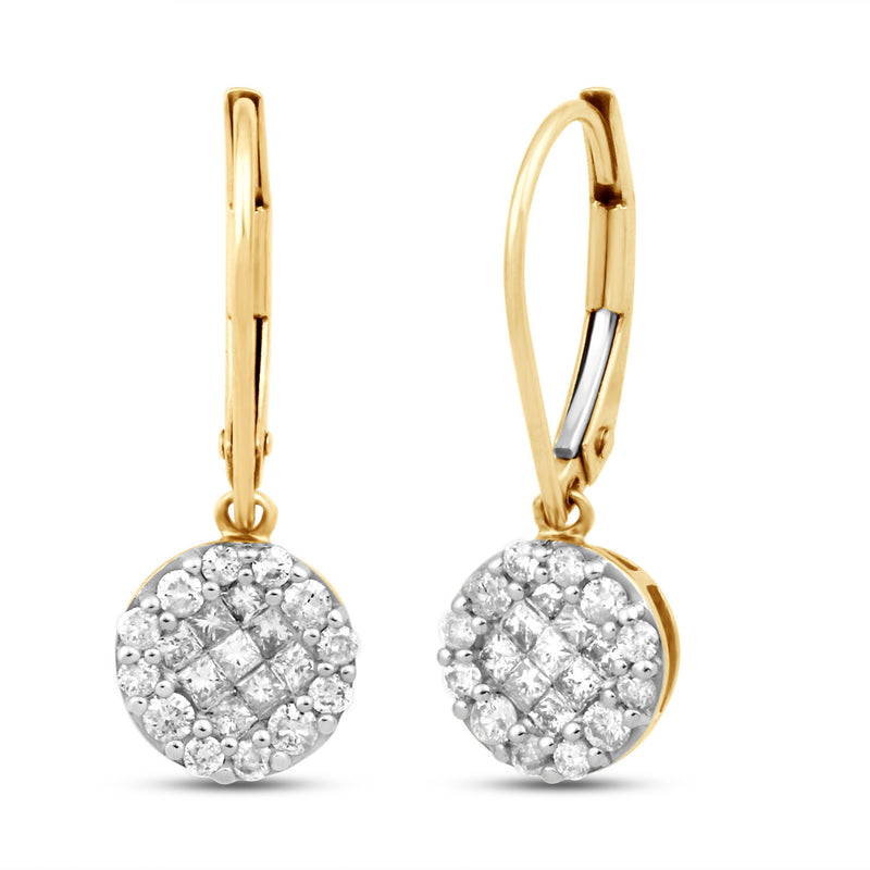 Jewelili Dangle Earrings with Round Diamonds in 10K Yellow Gold 1/2 CTTW View 1