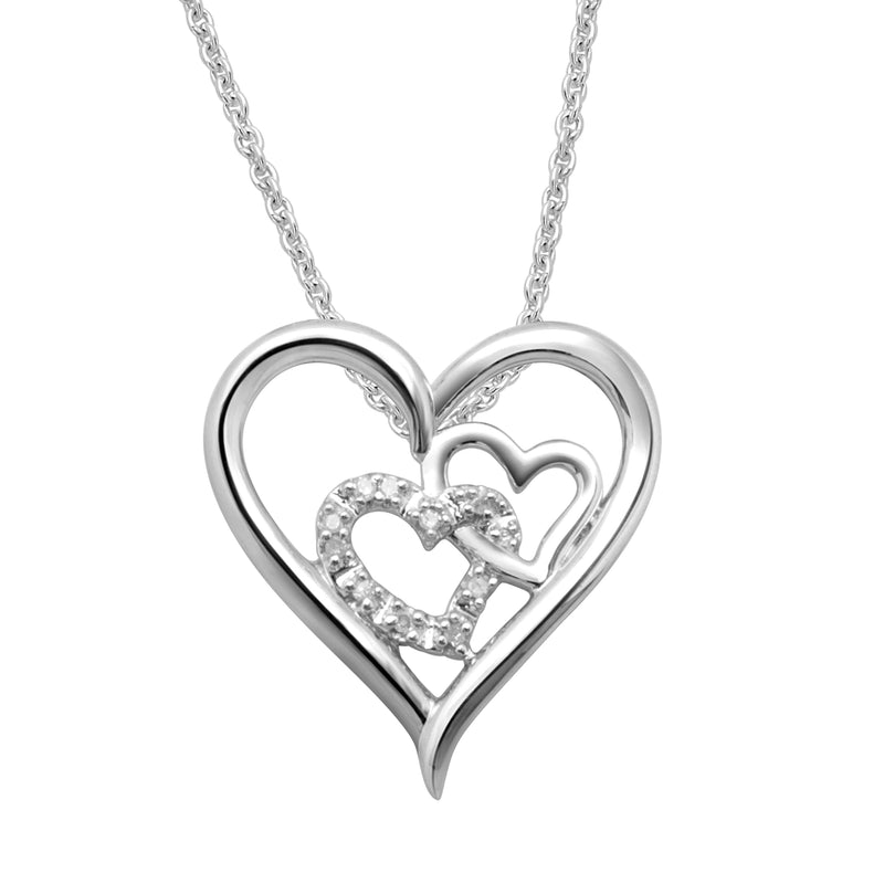 Jewelili Sterling Silver With Natural White Diamond Accent Triple Heart Pendant Necklace