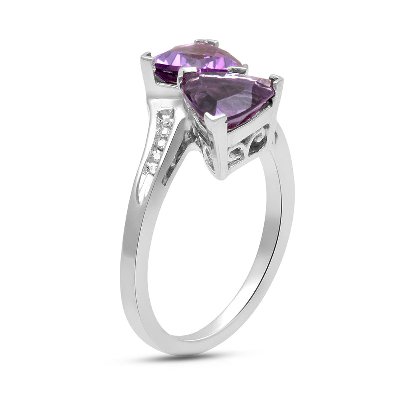 Jewelili Bypass Ring with Trillion Amethyst and White Diamonds in Sterling Silver View 5