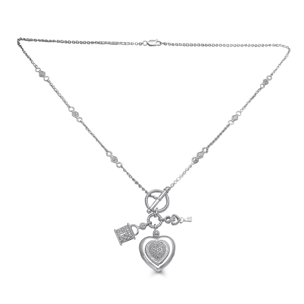 Jewelili Heart Key Pendant Necklace Diamond Jewelry in Sterling Silver - View 1