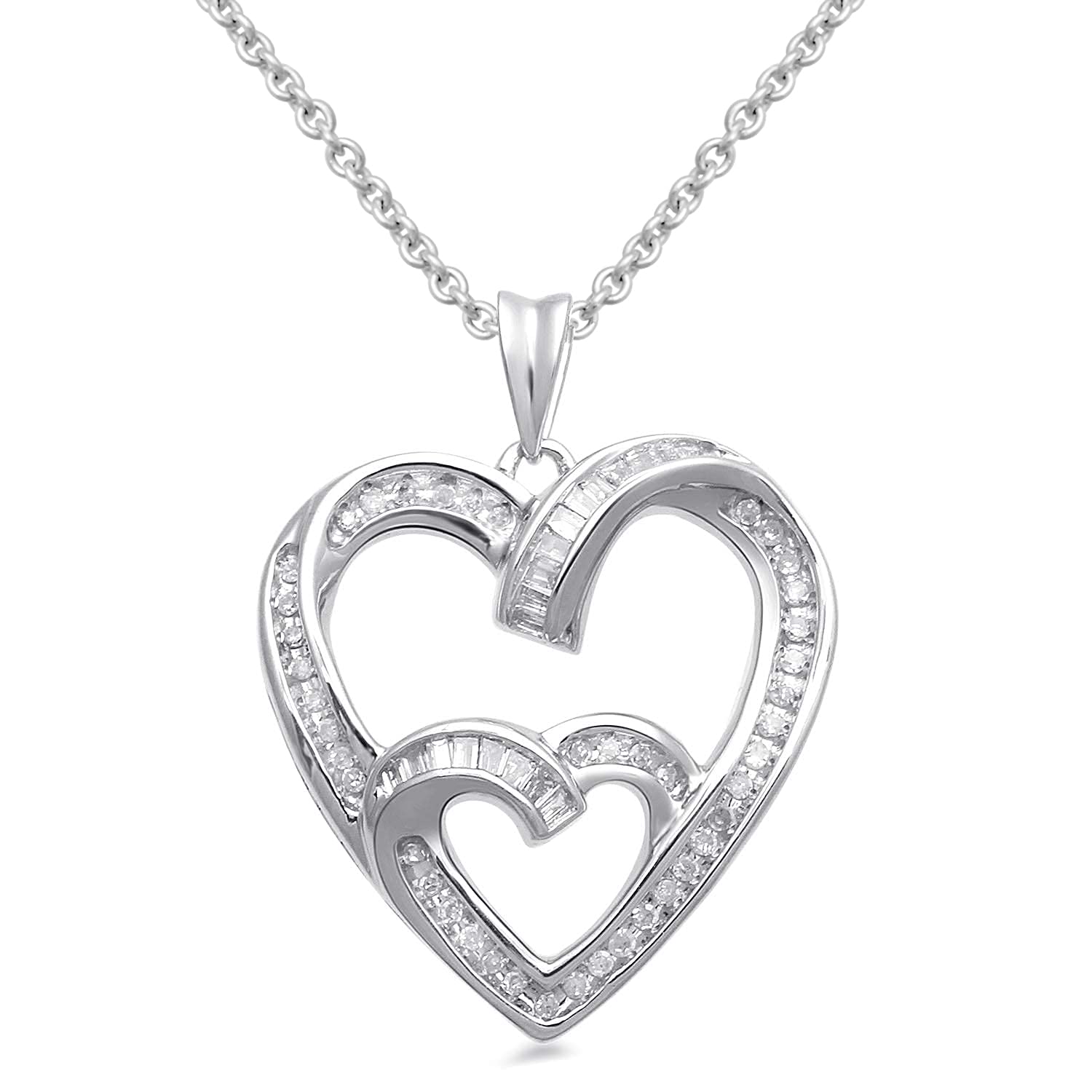 Jewelili Diamond Necklace Heart Jewelry in Yellow Gold Over