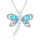 Load image into Gallery viewer, Jewelili Dragonfly Necklace Blue Topaz Opal Jewelry in Sterling Silver - View 1
