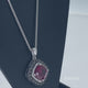 Load and play video in Gallery viewer, Jewelili Sterling Silver With Created Ruby and Treated Black Diamonds and White Diamonds Pendant Necklace
