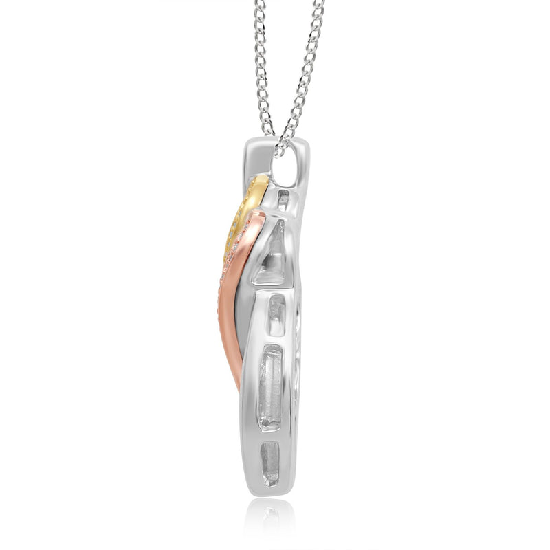 Jewelili Sterling Silver With 10K Rose and Yellow Gold With 1/4 CTTW Natural White Diamond Pendant Necklace