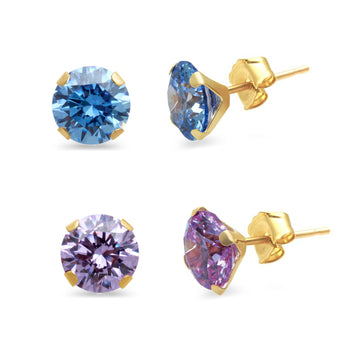 Jewelili 10K Yellow Gold With Round Cut Laven