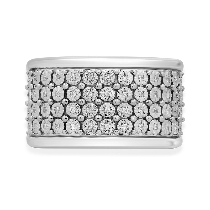 Jewelili Sterling Silver With 1/10 CTTW Natural White Round Diamonds Anniversary Ring