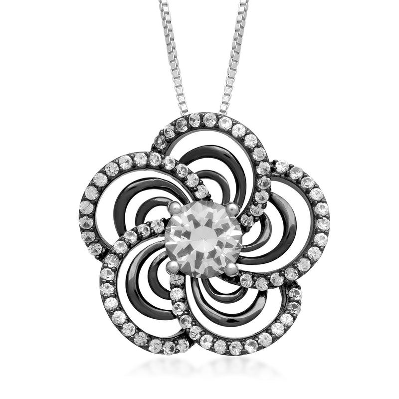 Jewelili Sterling Silver With Created White Sapphire Pendant Necklace