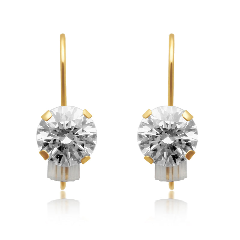 Jewelili 10K Yellow Gold with Round Cubic Zirconia Hook Earrings