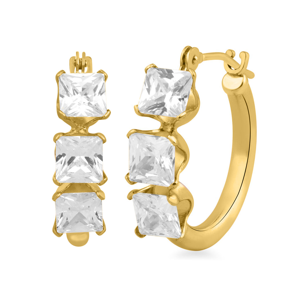 Jewelili 10K Yellow Gold with Cubic Zirconia Hoop Earrings