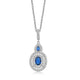Load image into Gallery viewer, Jewelili Sterling Silver 6x8mm Oval Created Ceylon Sapphire, 3x4mm Pear Created Ceylon Sapphire and Round Created White Sapphire Halo Pendant Necklace, 18&quot; Rolo Chain
