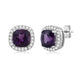Load image into Gallery viewer, Jewelili Sterling Silver With Cushion Cut Amethyst and Round Created White Sapphire Stud Earrings
