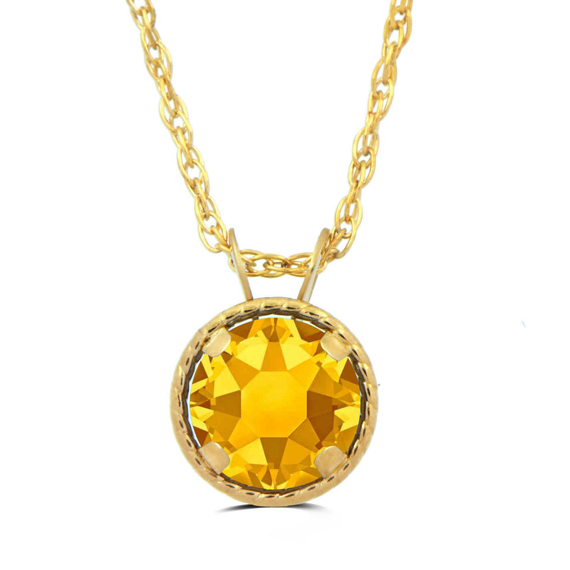 Jewelili 10K Yellow Gold With Round Yellow Topaz Cubic Zirconia Crystal Pendant Necklace
