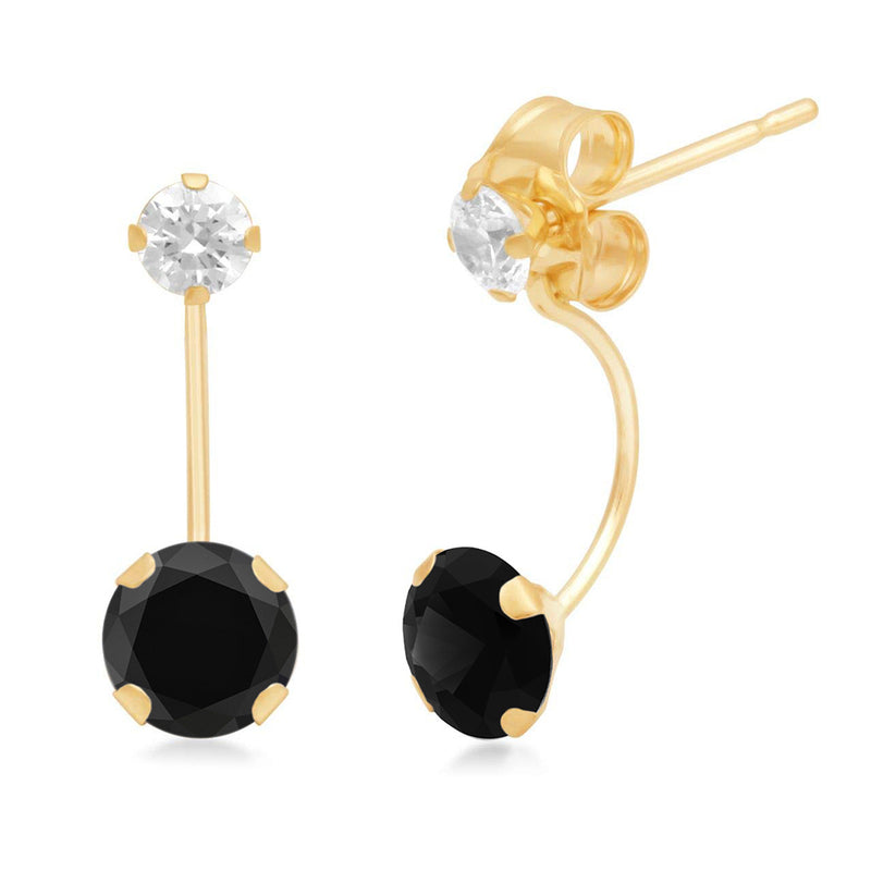 Jewelili 10K Yellow Gold with White and Black Cubic Zirconia Dangle Earrings
