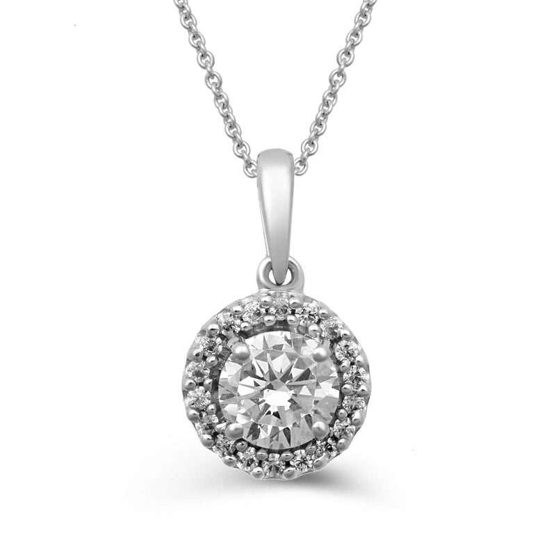 Jewelili Zirconia Halo Pendant Necklace in Sterling Silver 