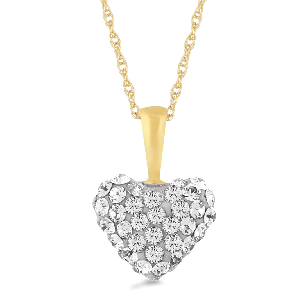 Jewelili 10K Yellow Gold With Cubic Zirconia Crystal Heart Pendant Necklace