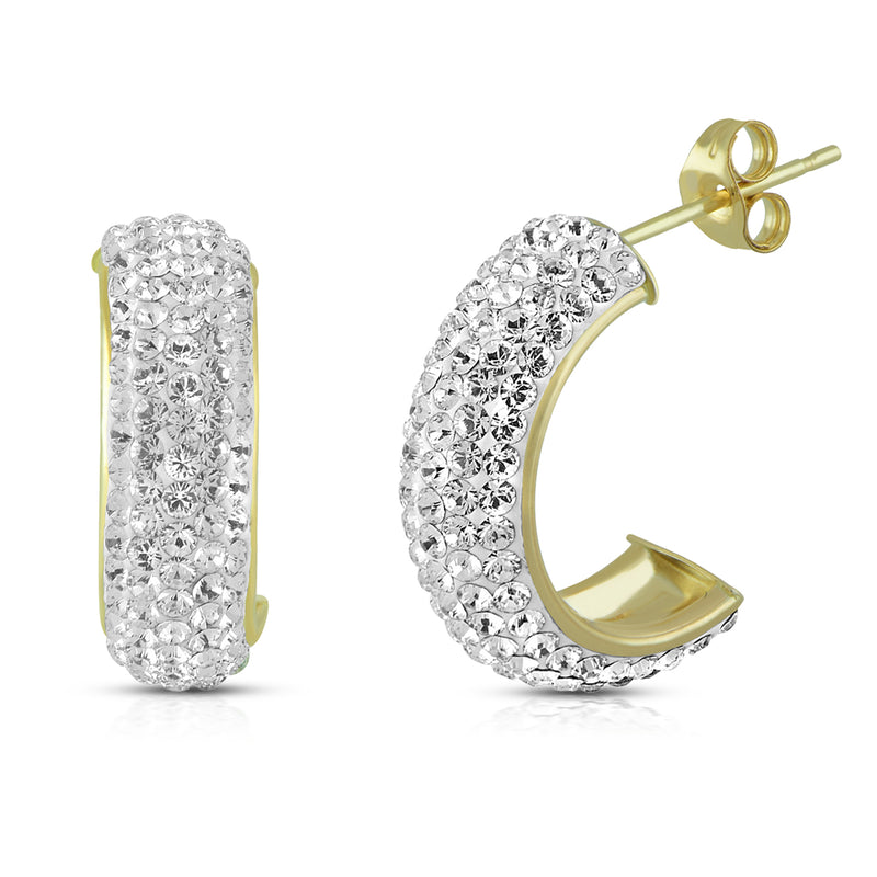 Jewelili 10K Yellow Gold Round White Cubic Zirconia Hoop Earrings