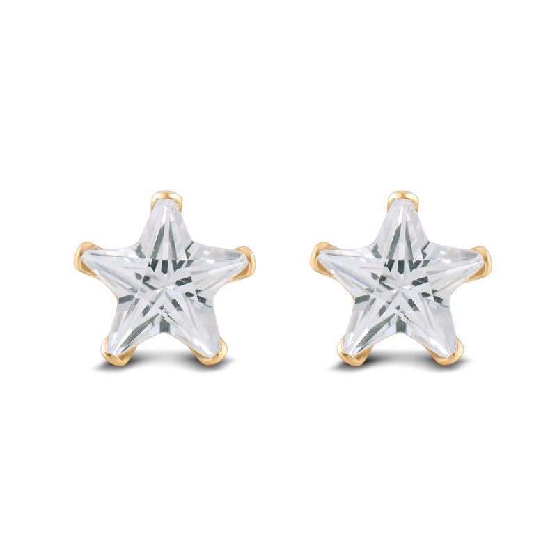 Jewelili 10K Yellow Gold with White Cubic Zirconia Star Shape Stud Earrings