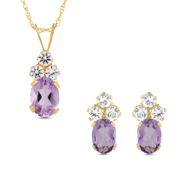 Jewelili 10K Yellow Gold with Oval Amethyst a