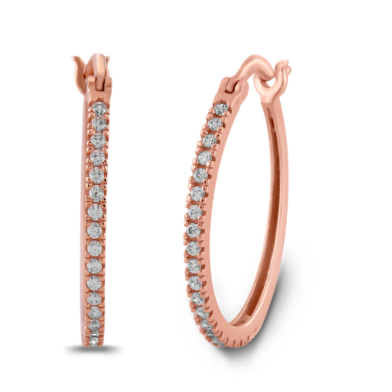 Jewelili 14K Rose Gold Round Cubic Zirconia Hoop Earrings