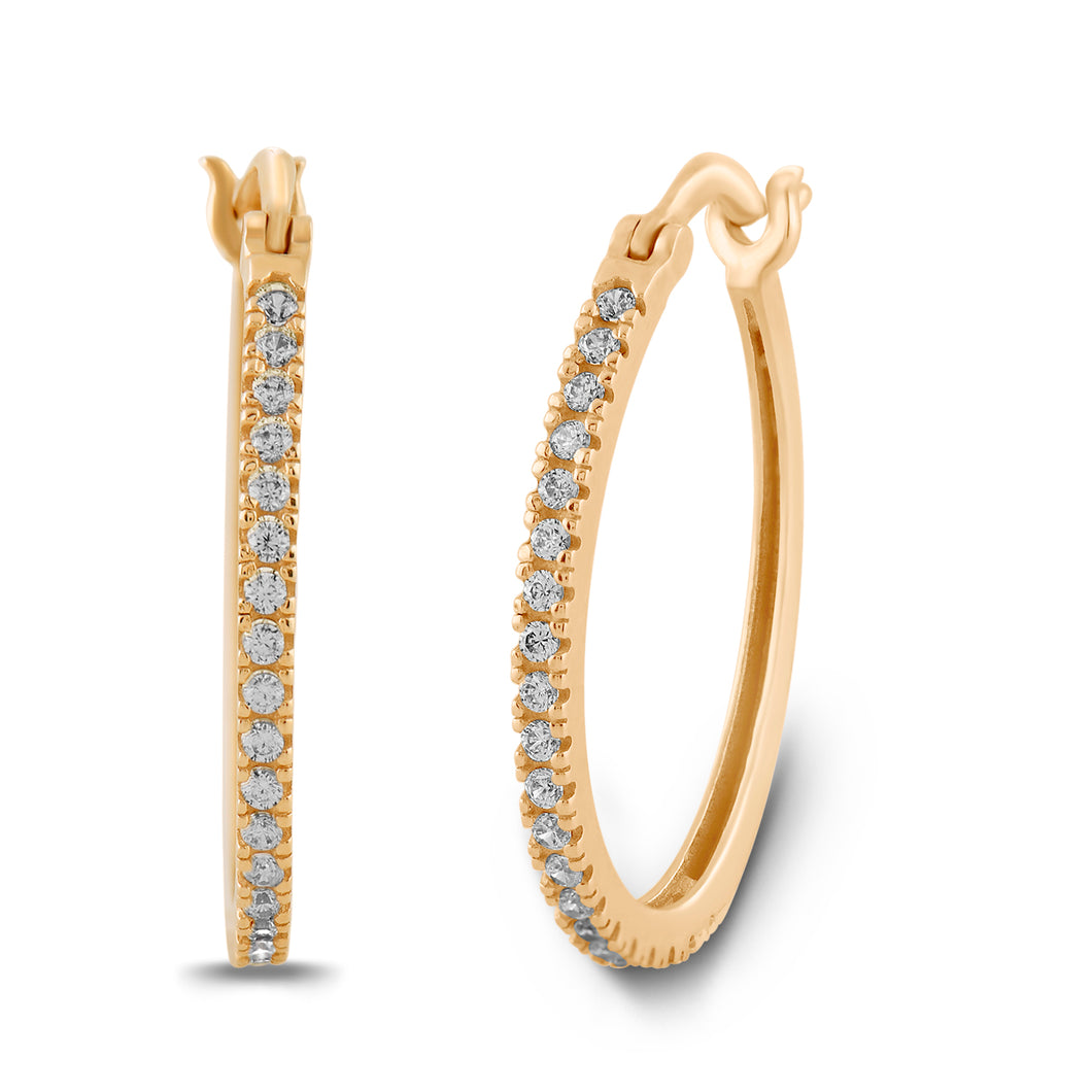 Jewelili 14K Yellow Gold Round Cubic Zirconia Hoop Earrings