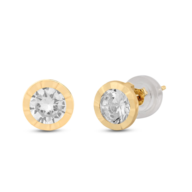 Jewelili Cubic Zirconia Stud Earrings with Round Shape Signity Cubic in 10K Yellow Gold
