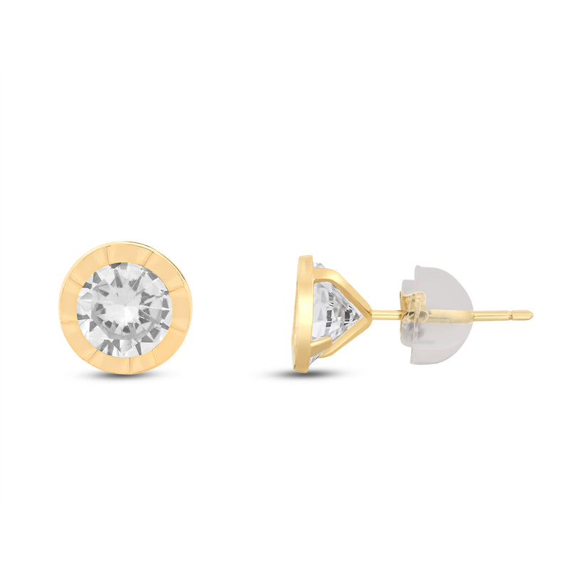 Jewelili Cubic Zirconia Stud Earrings with Round Shape Signity Cubic in 10K Yellow Gold view 2