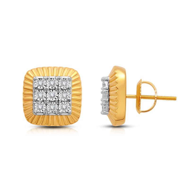 Jewelili Miracle Plate Men's Stud Earrings with Natural White Round Diamonds in 14K Yellow Gold over Sterling Silver View 3