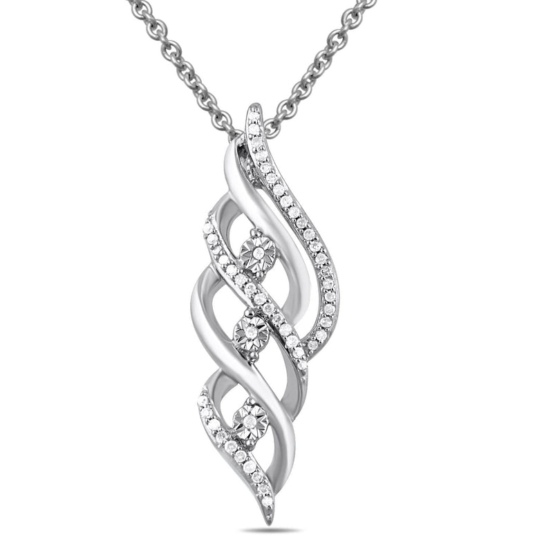 Jewelili Sterling Silver with 1/10 CTTW Natural White Diamonds Twisted Pendant Necklace
