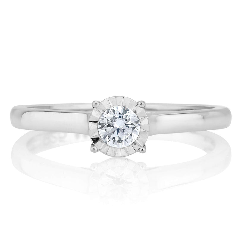 Jewelili Solitaire Ring with Natural White Diamond in 10K White Gold 1/5 CTTW View 2