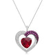 Load image into Gallery viewer, Jewelili Heart Pendant Necklace with Heart Shape Checkerboard and Round Shape Created Ruby and Created White Sapphire in Sterling Silver View 1
