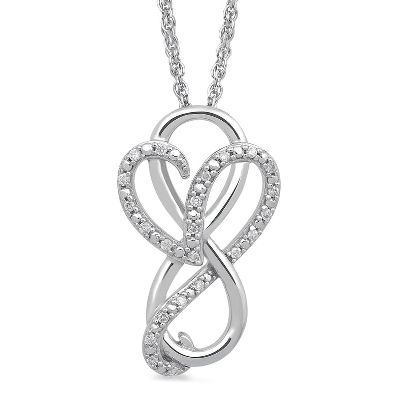 Jewelili Steel Her Heart Pendant Necklace with Natural White Round Diamonds in Sterling Silver
