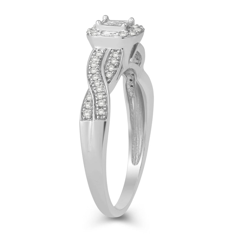Jewelili Crossover Bridal Ring with Princess, Baguette and Round Diamonds in 10K White Gold 1/4 CTTW View 4