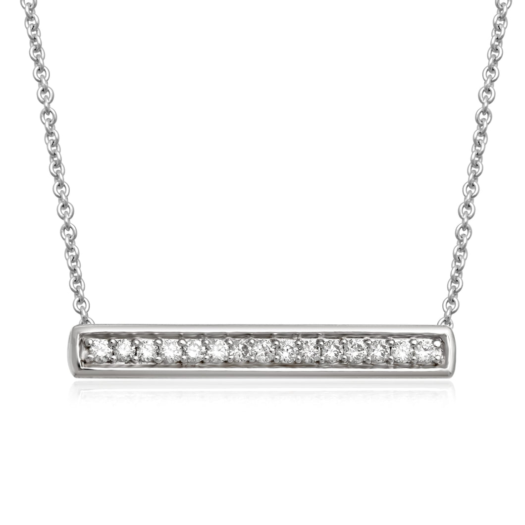 Jewelili Bar Pendant Necklace with Natural White Round Diamonds in Sterling Silver 1/5 CTTW View 1