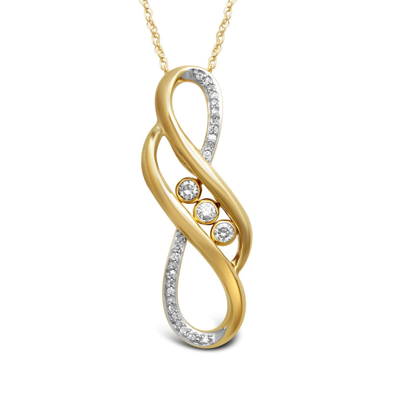 Jewelili 10K Yellow Gold With 1/8 CTTW Natural White Round Diamonds Infinity Pendant Necklace